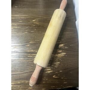 Vintage Wooden Rolling Pin With Red Handles, 18” long, Mid Century Kitchen Tools